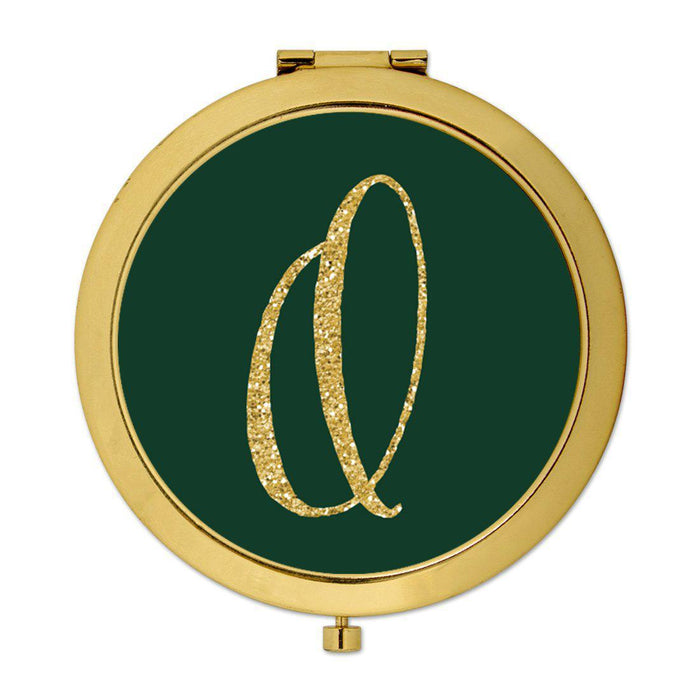 Andaz Press Emerald Green Gold Glitter Monogram Gold 2.75 inch Round Compact Mirror-Set of 1-Andaz Press-A-