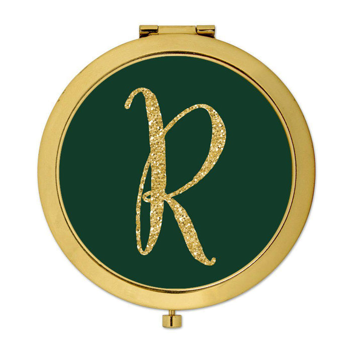 Andaz Press Emerald Green Gold Glitter Monogram Gold 2.75 inch Round Compact Mirror-Set of 1-Andaz Press-A-