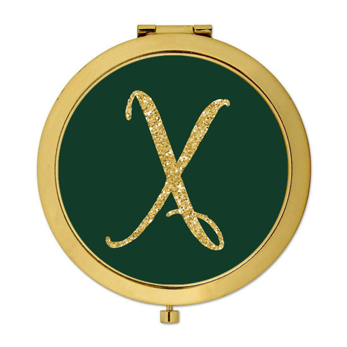 Andaz Press Emerald Green Gold Glitter Monogram Gold 2.75 inch Round Compact Mirror-Set of 1-Andaz Press-A-