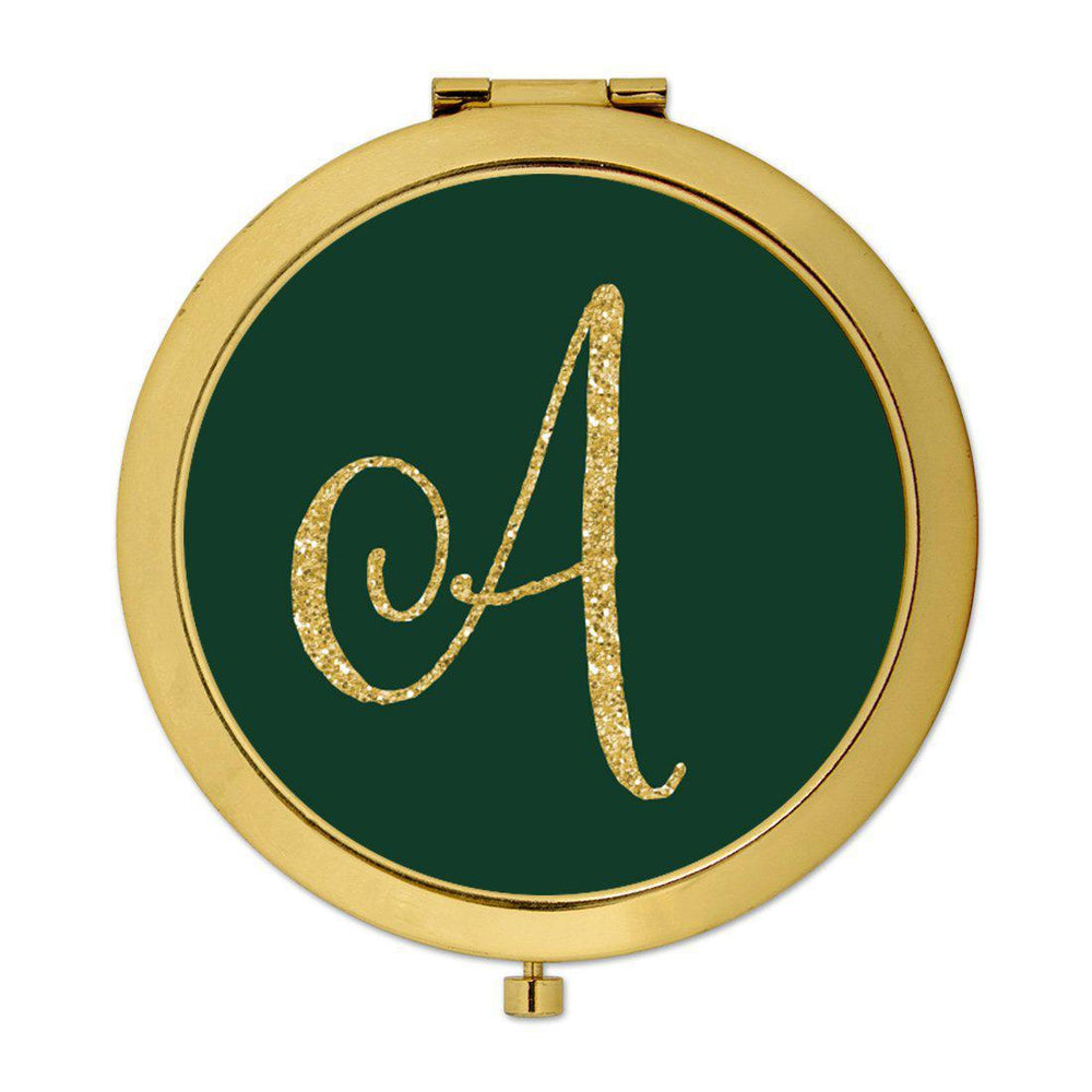 Andaz Press Emerald Green Gold Glitter Monogram Gold 2.75 inch Round Compact Mirror-Set of 1-Andaz Press-A-