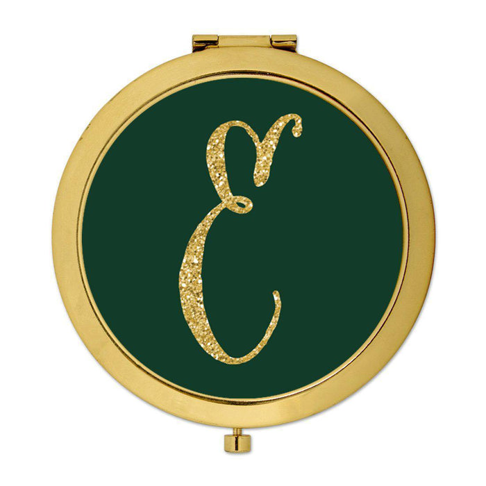 Andaz Press Emerald Green Gold Glitter Monogram Gold 2.75 inch Round Compact Mirror-Set of 1-Andaz Press-E-