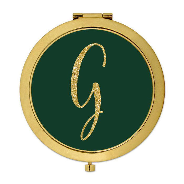 Andaz Press Emerald Green Gold Glitter Monogram Gold 2.75 inch Round Compact Mirror-Set of 1-Andaz Press-G-