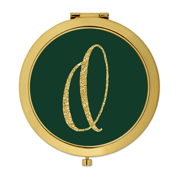 Andaz Press Emerald Green Gold Glitter Monogram Gold 2.75 inch Round Compact Mirror-Set of 1-Andaz Press-O-