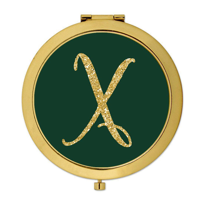 Andaz Press Emerald Green Gold Glitter Monogram Gold 2.75 inch Round Compact Mirror-Set of 1-Andaz Press-X-