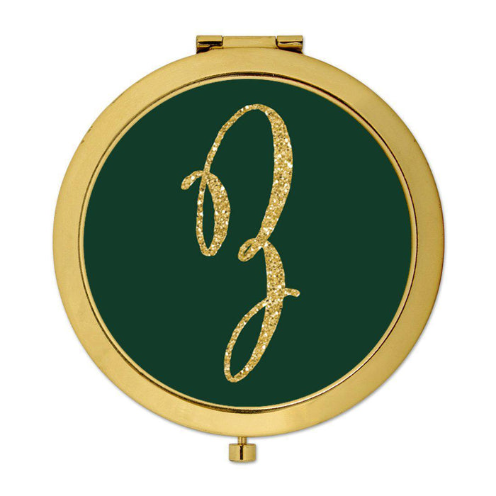 Andaz Press Emerald Green Gold Glitter Monogram Gold 2.75 inch Round Compact Mirror-Set of 1-Andaz Press-Z-