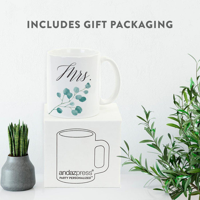 Andaz Press Eucalyptus Leaves Greenery Coffee Mug, 2-Pack-Set of 2-Andaz Press-Mrs. and Mrs.-