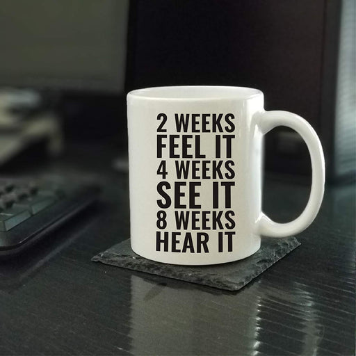 Andaz Press Fitness Coffee Mug 2 Weeks Feel IT 4 Weeks See IT 8 Weeks Hear IT-Set of 1-Andaz Press-2 Weeks Feel IT 4 Weeks See IT 8 Weeks Hear IT-
