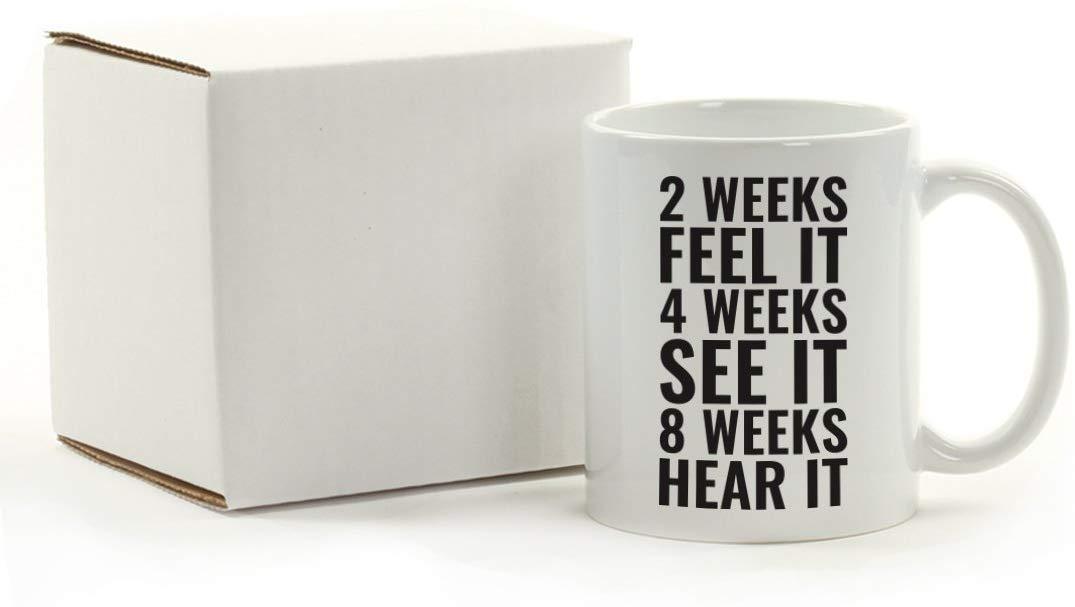 Andaz Press Fitness Coffee Mug 2 Weeks Feel IT 4 Weeks See IT 8 Weeks Hear IT-Set of 1-Andaz Press-2 Weeks Feel IT 4 Weeks See IT 8 Weeks Hear IT-