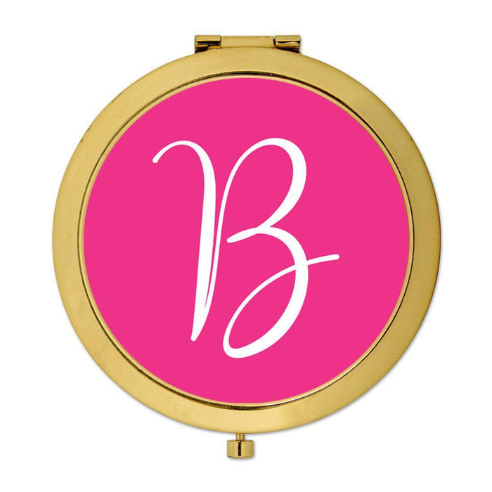 Andaz Press Fuchsia Hot Pink Monogram Gold 2.75 inch Round Compact Mirror-Set of 1-Andaz Press-B-