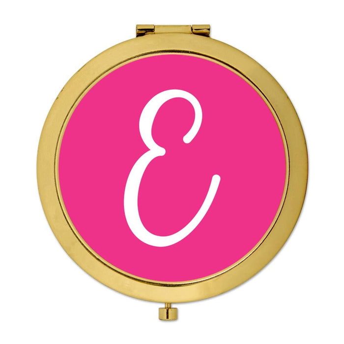 Andaz Press Fuchsia Hot Pink Monogram Gold 2.75 inch Round Compact Mirror-Set of 1-Andaz Press-E-