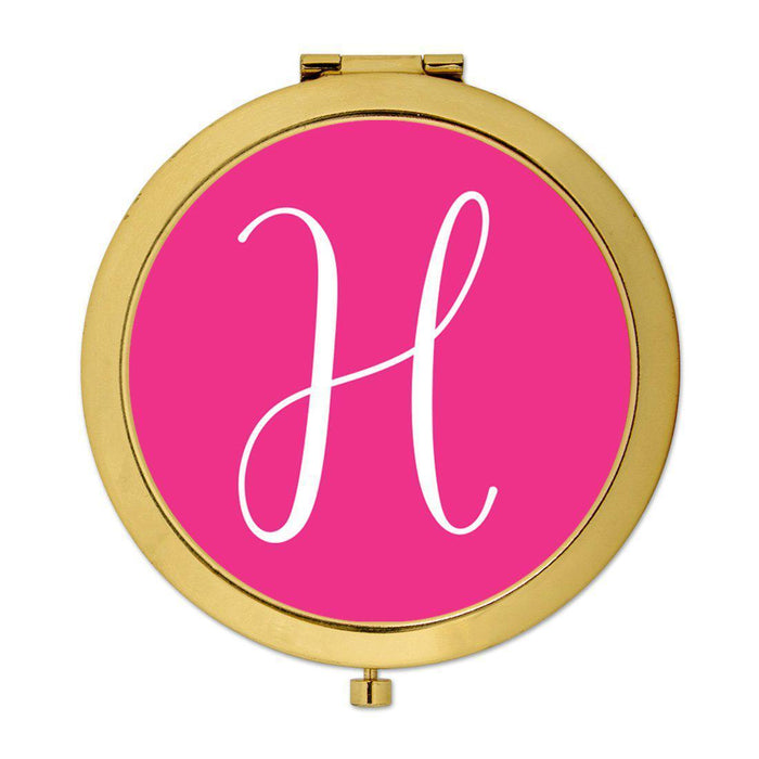 Andaz Press Fuchsia Hot Pink Monogram Gold 2.75 inch Round Compact Mirror-Set of 1-Andaz Press-H-