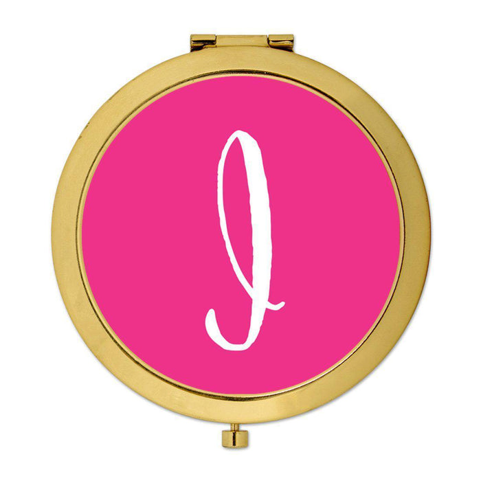 Andaz Press Fuchsia Hot Pink Monogram Gold 2.75 inch Round Compact Mirror-Set of 1-Andaz Press-I-