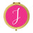 Andaz Press Fuchsia Hot Pink Monogram Gold 2.75 inch Round Compact Mirror-Set of 1-Andaz Press-J-