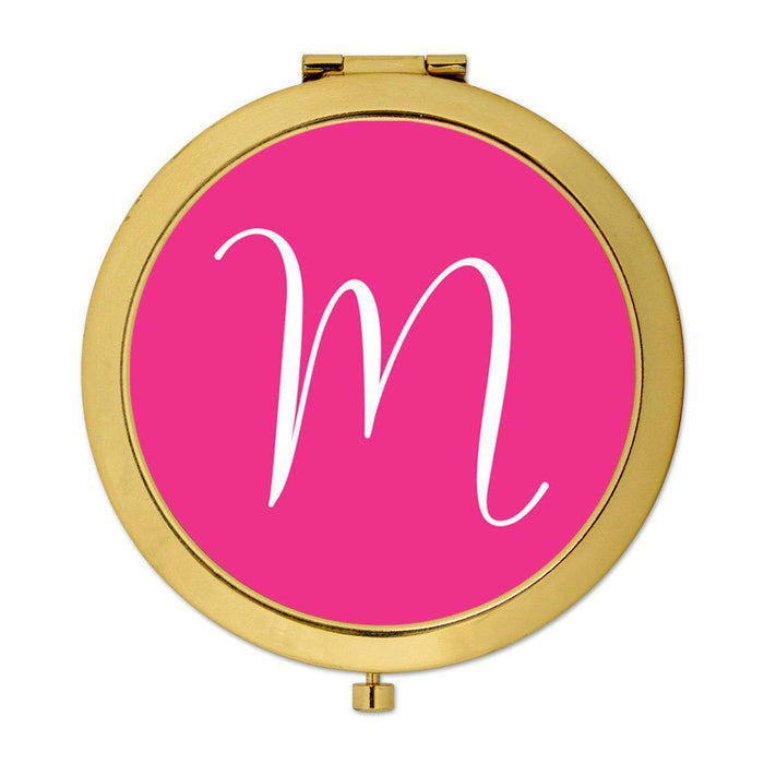 Andaz Press Fuchsia Hot Pink Monogram Gold 2.75 inch Round Compact Mirror-Set of 1-Andaz Press-M-