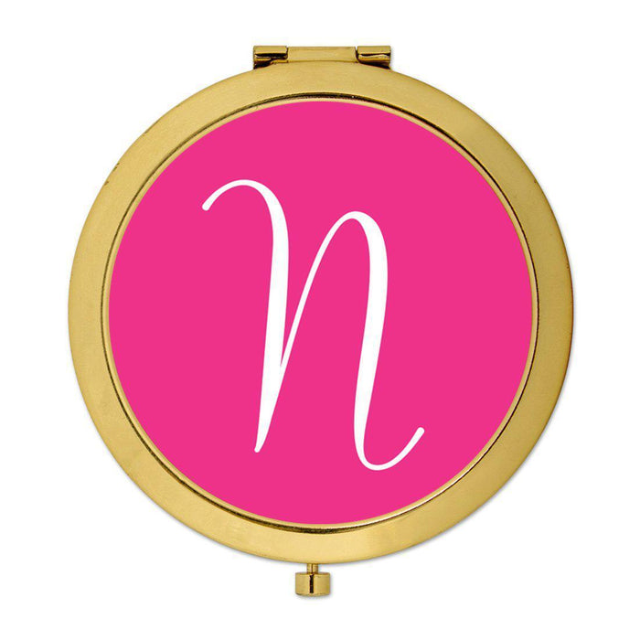 Andaz Press Fuchsia Hot Pink Monogram Gold 2.75 inch Round Compact Mirror-Set of 1-Andaz Press-N-