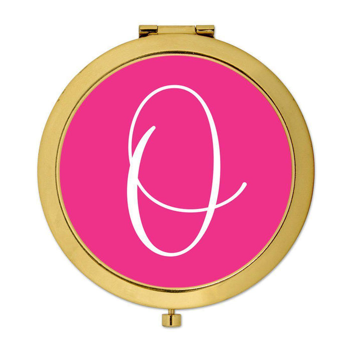 Andaz Press Fuchsia Hot Pink Monogram Gold 2.75 inch Round Compact Mirror-Set of 1-Andaz Press-O-