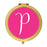Andaz Press Fuchsia Hot Pink Monogram Gold 2.75 inch Round Compact Mirror-Set of 1-Andaz Press-P-