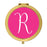 Andaz Press Fuchsia Hot Pink Monogram Gold 2.75 inch Round Compact Mirror-Set of 1-Andaz Press-R-