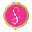 Andaz Press Fuchsia Hot Pink Monogram Gold 2.75 inch Round Compact Mirror-Set of 1-Andaz Press-S-