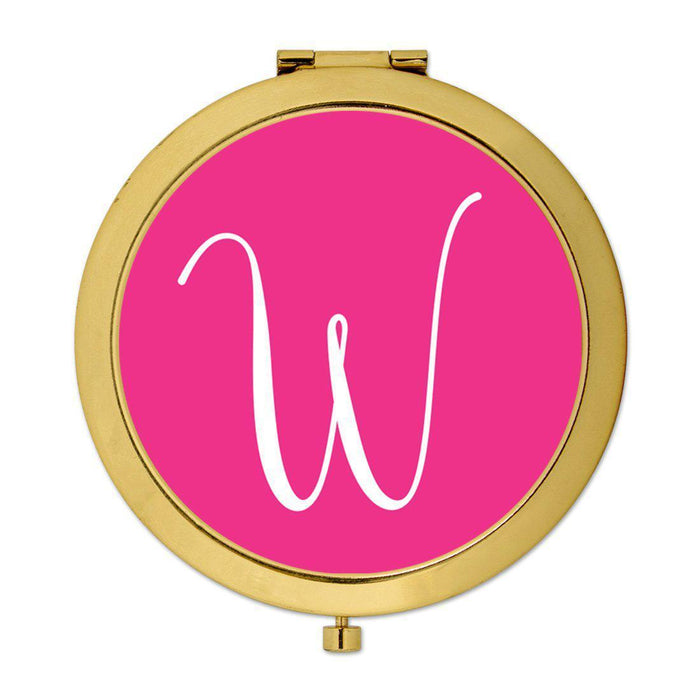 Andaz Press Fuchsia Hot Pink Monogram Gold 2.75 inch Round Compact Mirror-Set of 1-Andaz Press-W-