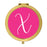 Andaz Press Fuchsia Hot Pink Monogram Gold 2.75 inch Round Compact Mirror-Set of 1-Andaz Press-X-