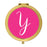 Andaz Press Fuchsia Hot Pink Monogram Gold 2.75 inch Round Compact Mirror-Set of 1-Andaz Press-Y-