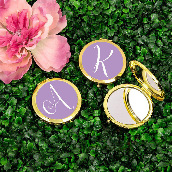 Andaz Press Lavender Monogram Gold 2.75 inch Round Compact Mirror-Set of 1-Andaz Press-A-