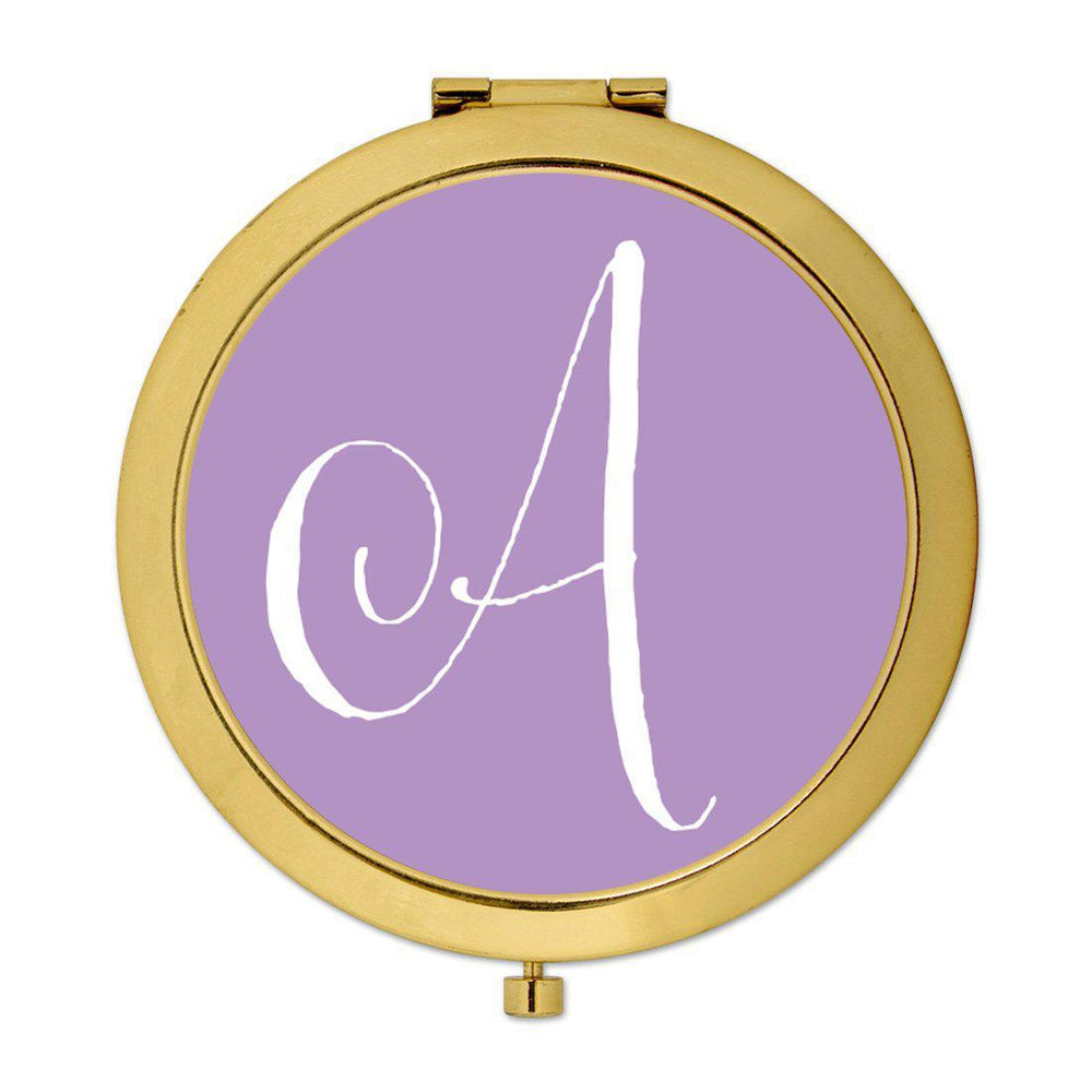 Andaz Press Lavender Monogram Gold 2.75 inch Round Compact Mirror-Set of 1-Andaz Press-A-