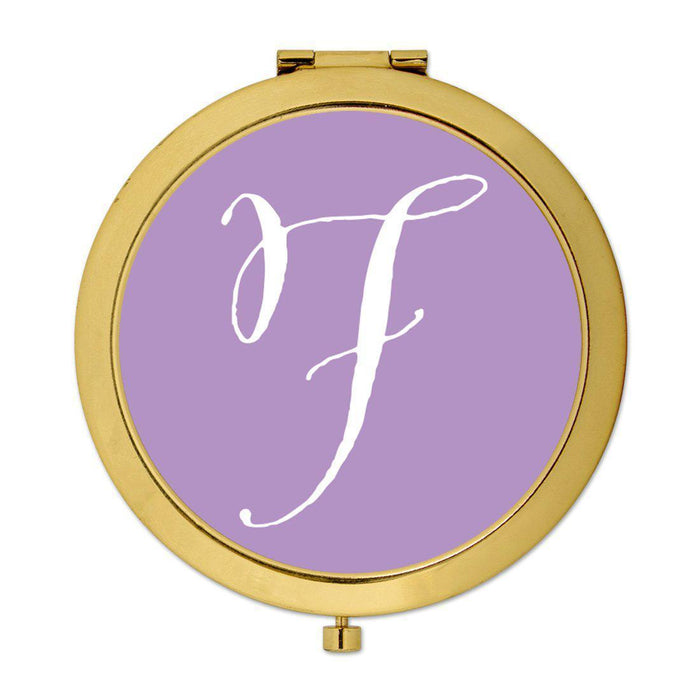 Andaz Press Lavender Monogram Gold 2.75 inch Round Compact Mirror-Set of 1-Andaz Press-F-