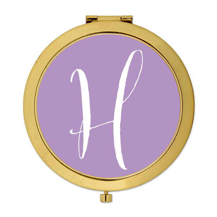 Andaz Press Lavender Monogram Gold 2.75 inch Round Compact Mirror-Set of 1-Andaz Press-H-