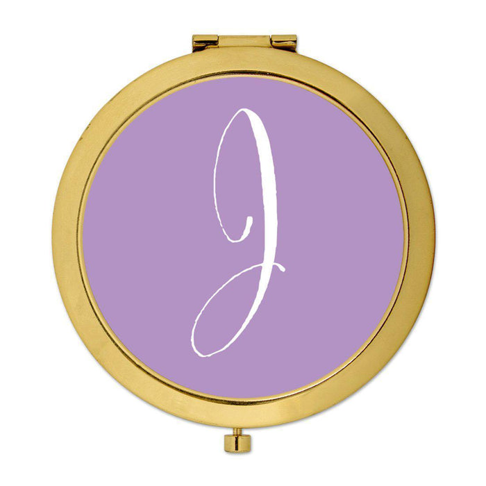 Andaz Press Lavender Monogram Gold 2.75 inch Round Compact Mirror-Set of 1-Andaz Press-J-