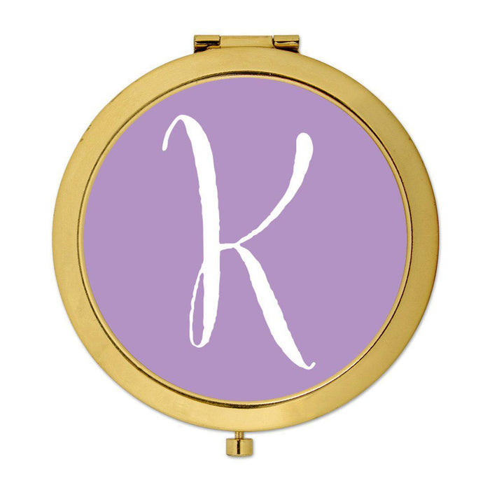 Andaz Press Lavender Monogram Gold 2.75 inch Round Compact Mirror-Set of 1-Andaz Press-K-