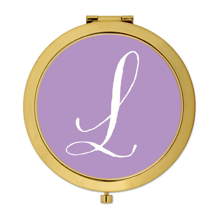 Andaz Press Lavender Monogram Gold 2.75 inch Round Compact Mirror-Set of 1-Andaz Press-L-