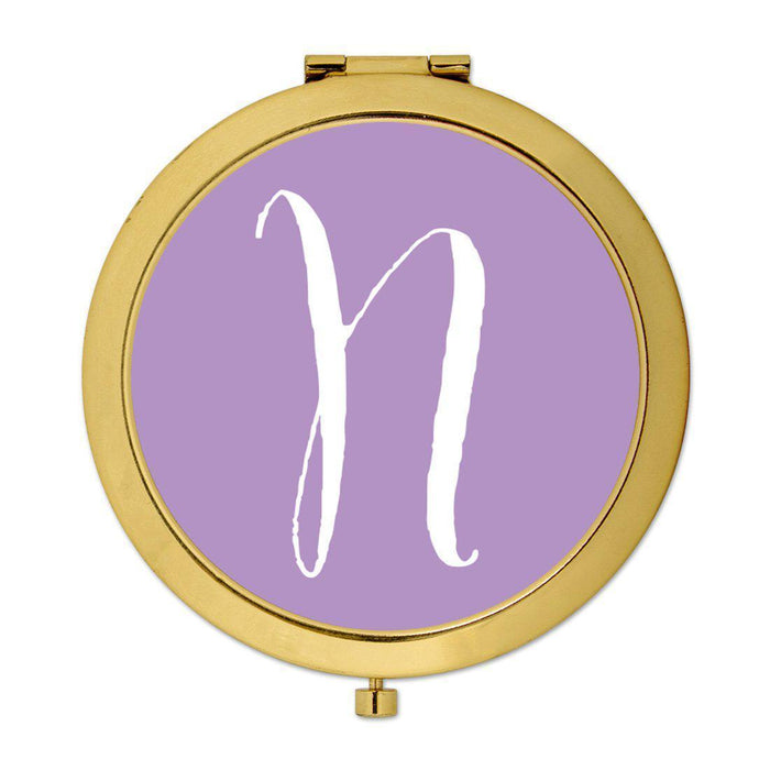 Andaz Press Lavender Monogram Gold 2.75 inch Round Compact Mirror-Set of 1-Andaz Press-N-
