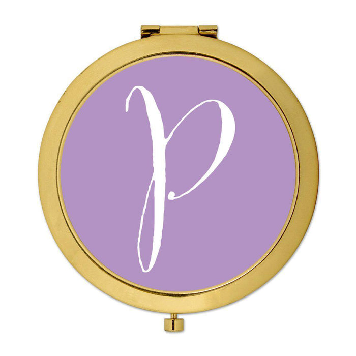 Andaz Press Lavender Monogram Gold 2.75 inch Round Compact Mirror-Set of 1-Andaz Press-P-