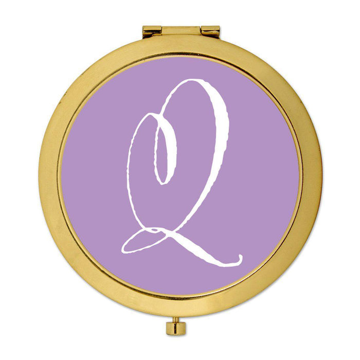 Andaz Press Lavender Monogram Gold 2.75 inch Round Compact Mirror-Set of 1-Andaz Press-Q-