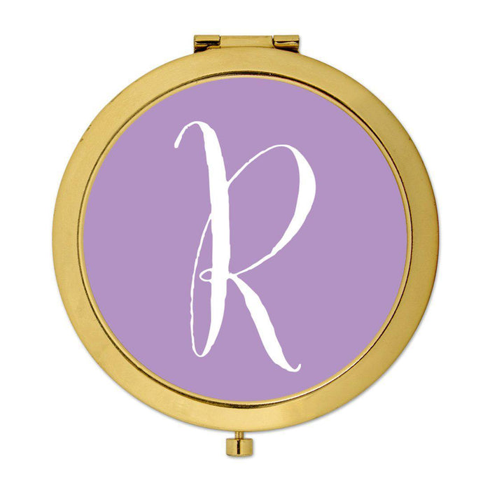 Andaz Press Lavender Monogram Gold 2.75 inch Round Compact Mirror-Set of 1-Andaz Press-R-