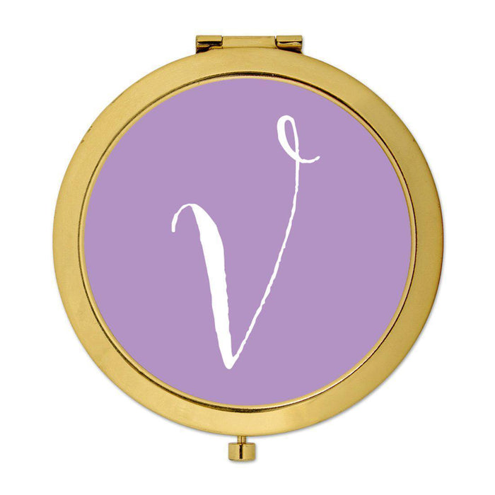 Andaz Press Lavender Monogram Gold 2.75 inch Round Compact Mirror-Set of 1-Andaz Press-V-