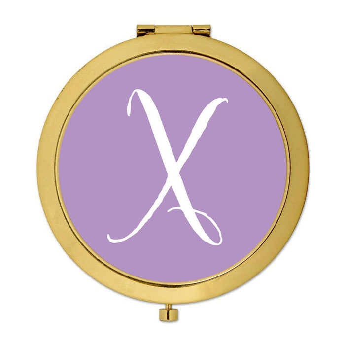 Andaz Press Lavender Monogram Gold 2.75 inch Round Compact Mirror-Set of 1-Andaz Press-X-
