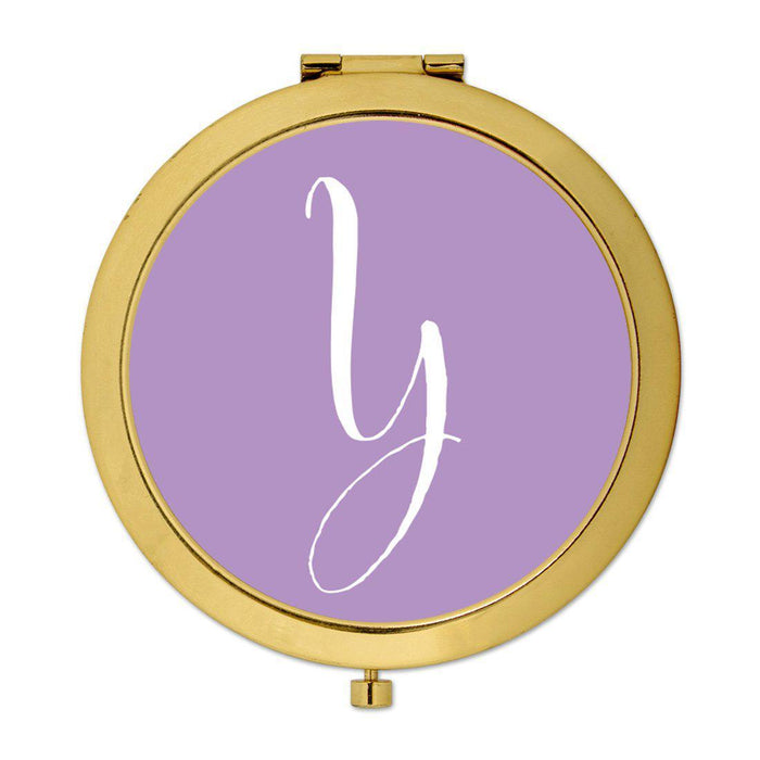 Andaz Press Lavender Monogram Gold 2.75 inch Round Compact Mirror-Set of 1-Andaz Press-Y-