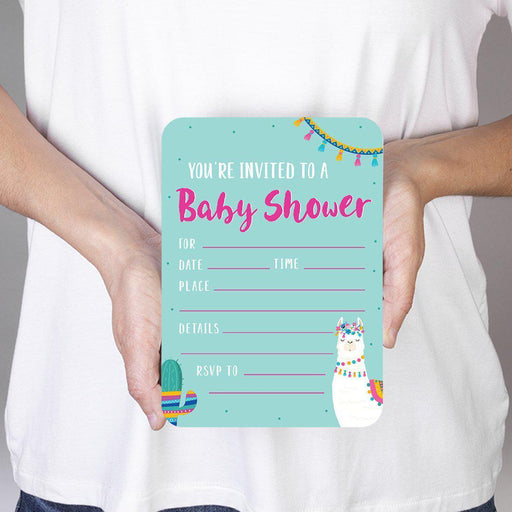 Andaz Press Llama and Cactus Baby Shower Party Blank Party Invitations with Envelopes-Set of 24-Andaz Press-Baby Shower-