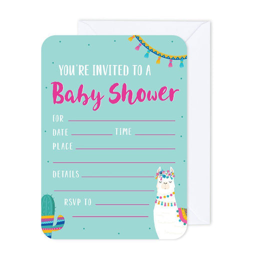 Andaz Press Llama and Cactus Baby Shower Party Blank Party Invitations with Envelopes-Set of 24-Andaz Press-Baby Shower-