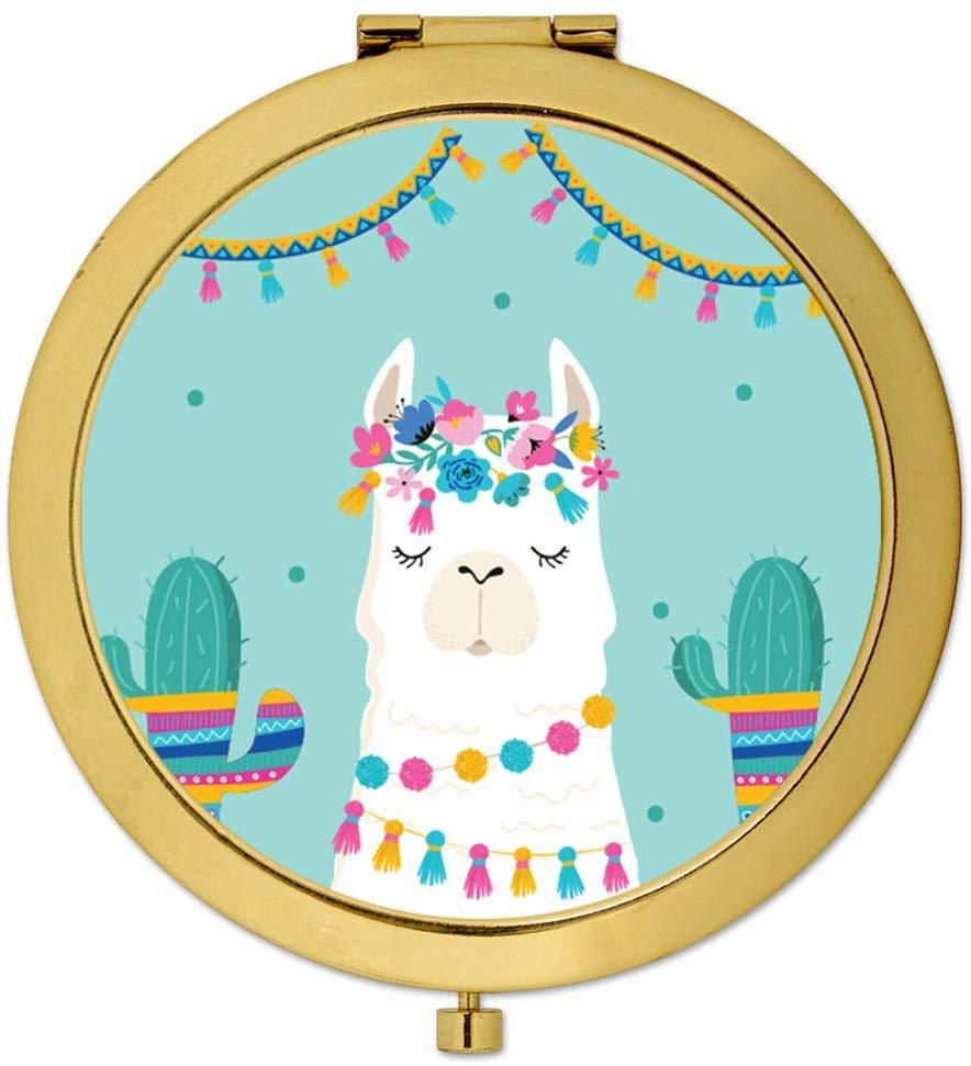 Andaz Press Llama and Cactus Baby Shower Party Gold Compact Mirror-Set of 1-Andaz Press-Gold Compact Mirror-