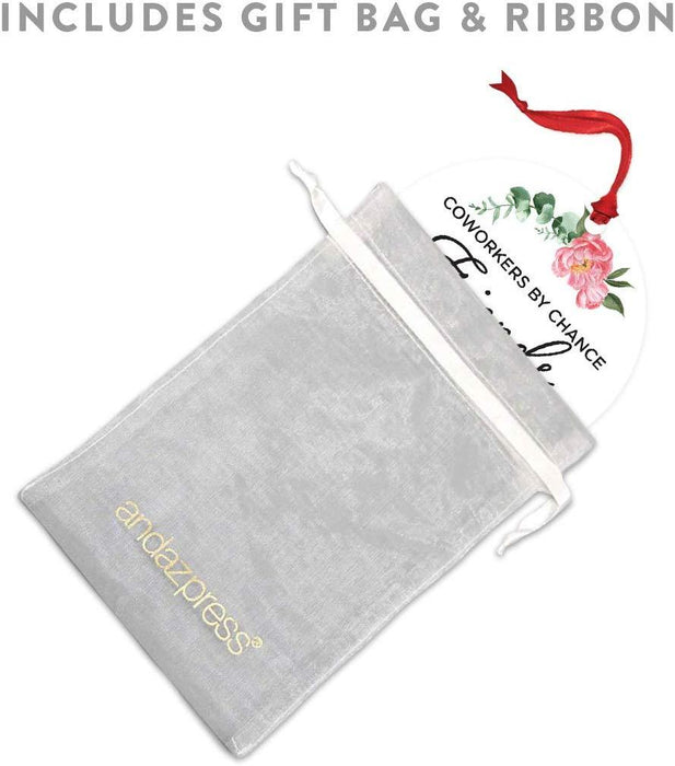 Andaz Press Metal Christmas Ornament, Coworkers by Chance, Friends by Choice, Floral Graphic-Set of 1-Andaz Press-Coworkers by Chance Friends by Choice Floral Graphic-