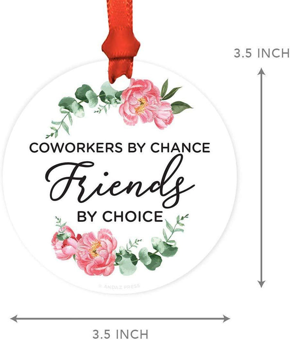 Andaz Press Metal Christmas Ornament, Coworkers by Chance, Friends by Choice, Floral Graphic-Set of 1-Andaz Press-Coworkers by Chance Friends by Choice Floral Graphic-