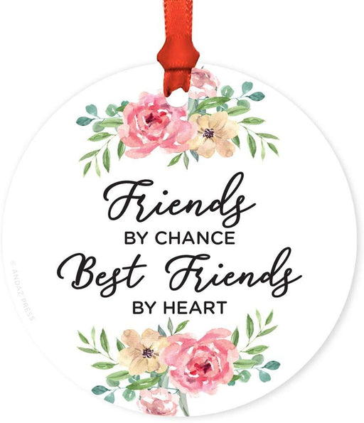 Andaz Press Metal Christmas Ornament, Friends by Chance, Best Friends by Heart-Set of 1-Andaz Press-Friends by Chance Best Friends by Heart-