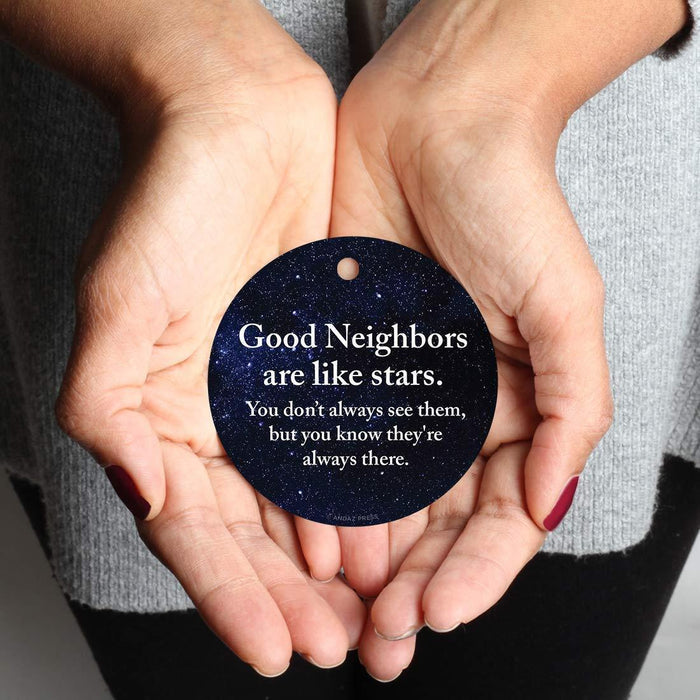 Andaz Press Metal Christmas Ornament, Good Neighbors are Like Stars, You Don't Always See Them, But You Know They're Always There, Purple Blue Galaxy-Set of 1-Andaz Press-Good Neighbors are Like Stars You Don't Always See Them But You Know They're Always There Purple Blue Galaxy-