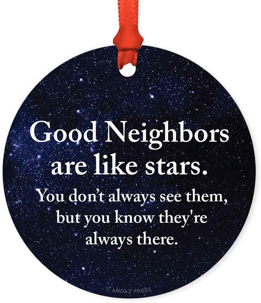Andaz Press Metal Christmas Ornament, Good Neighbors Are Like Stars, You Don't Always See Them, But You Know They're Always There, Purple Blue Galaxy