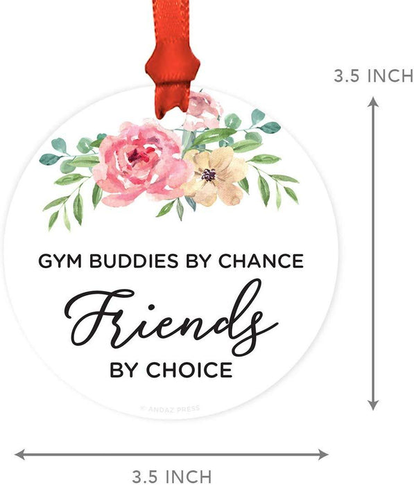 Andaz Press Metal Christmas Ornament, Gym Buddies by Chance, Friends by Choice, Floral Graphic-Set of 1-Andaz Press-Gym Buddies by Chance Friends by Choice Floral Graphic-