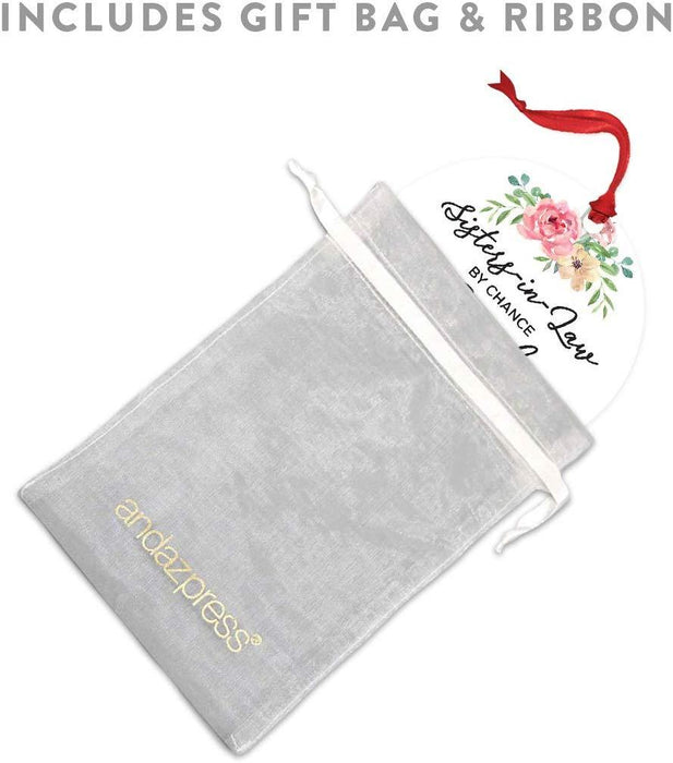Andaz Press Metal Christmas Ornament, Sisters-in-Law by Chance, Friends by Choice, Floral Graphic-Set of 1-Andaz Press-Sisters-in-Law by Chance Friends by Choice Floral Graphic-
